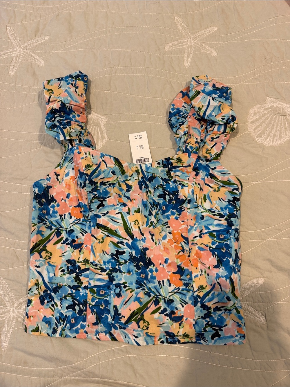 Abercrombie & Fitch Floral Crop Top in Blue, Pink, Peach, Green & Cream